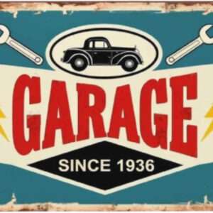 Metalen Retrobord Garage (blauwig)