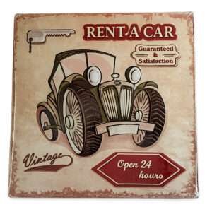 Metalen Retrobord Rent A car